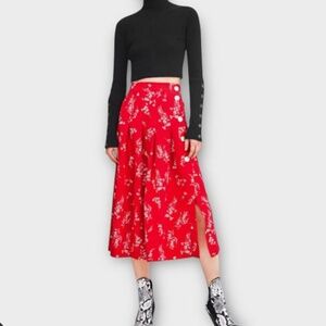 Zara TRF Skirt Womens SMALL Red midi